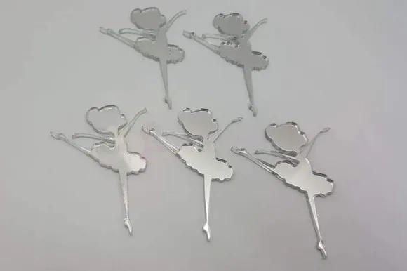 Aplique Bailarina de Acrílico Espelhado Prata 4,7cm 5 Unids