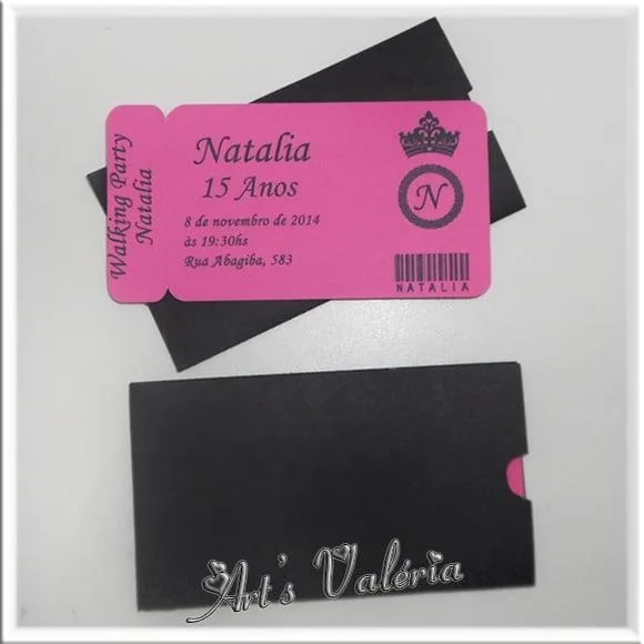 Convite Ingresso 15 Anos - 5cmx9cm