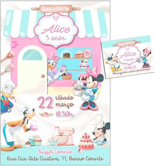 Convite Digital C/tag Confeiteira Turma Mickey