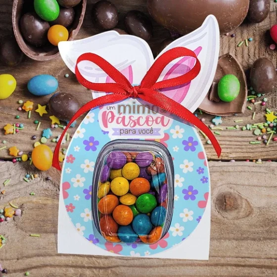 Card com Fitinha Orelha Páscoa Blister com Confete Coelho