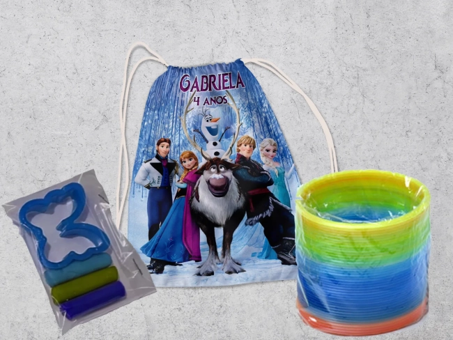 Kit Mochilinha + Mini Massinha de modelar e Mola Maluca Frozen