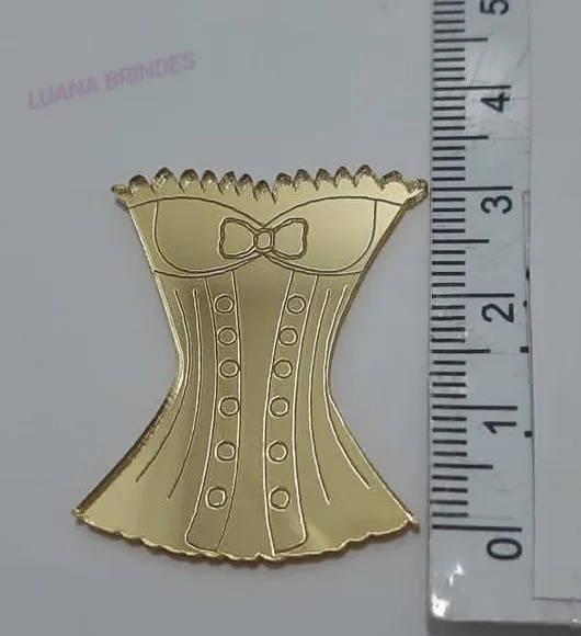 Aplique Espartilho Acrílico Espelhado Dourado - pct c/7 unid