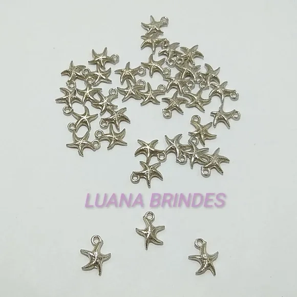 Pingente de Estrela do Mar Prateado de 1,7cm - 10 Unidades