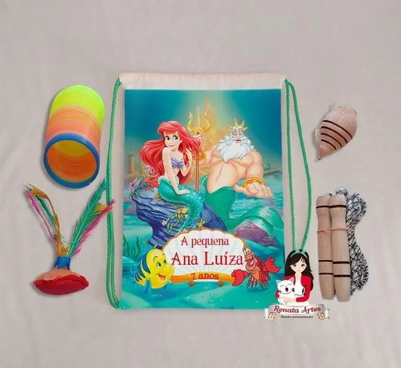 Mochila Boa Infância Tema Ariel e Tritão