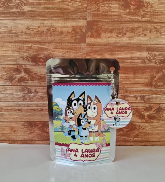 Saquinho Metalizado ziplock Bluey menina lembrancinhas festa aniversario infantil Personalizado