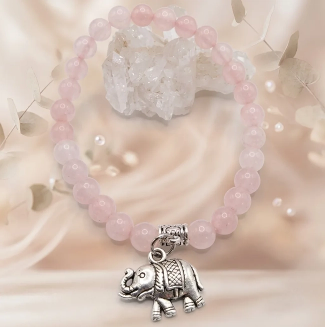 Pulseira Japamala 27 Contas Quartzo Rosa 6mm - Pingente à Escolha