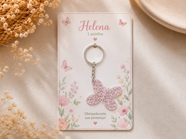 Chaveiro Borboleta Personalizado 3D Lembrancinha Festa Jardim com Cartão