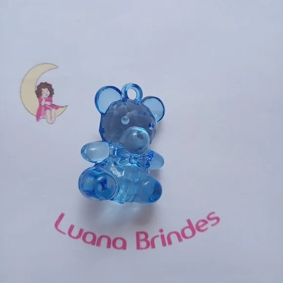 Ursinho Pingente Azul Acrílico 5cm Pct 4 Unidades