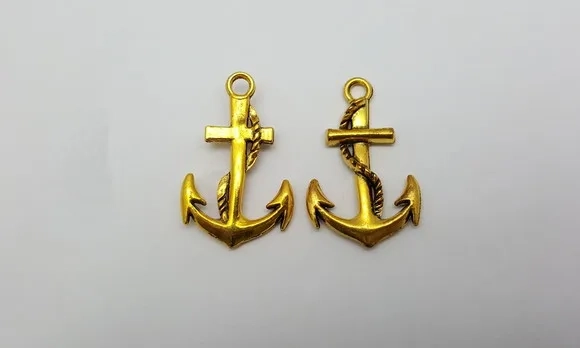 Pingente Âncora de Metal Dourado de 3,6cm Pacote com 10 Unid
