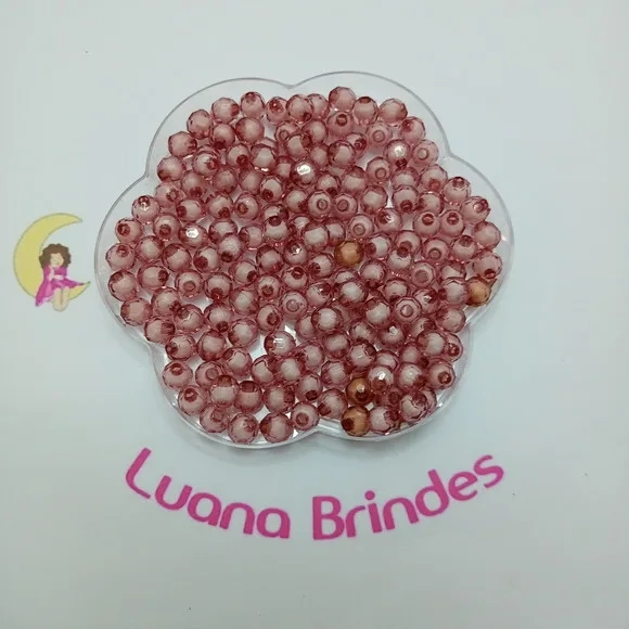 Bolinha Facetada com Miolo Rose 8mm Pct 100 Unidades