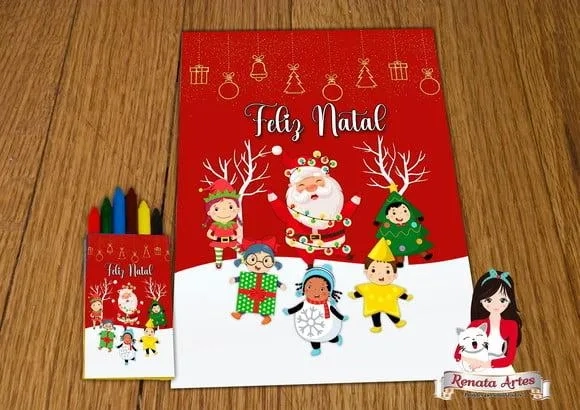 Revista de Colorir com Giz Personalizado de Natal Novo