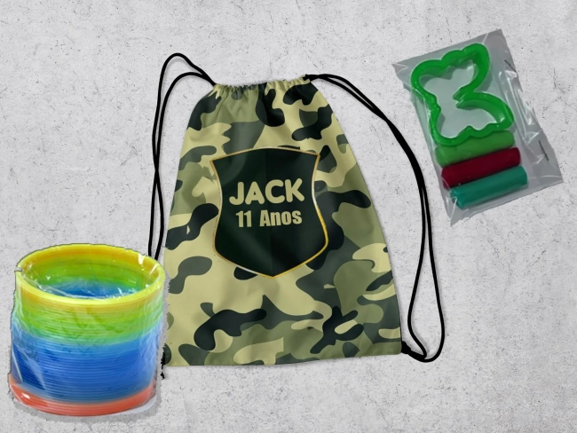 Kit Mochilinha + Mini Massinha de modelar e Mola Maluca Exército