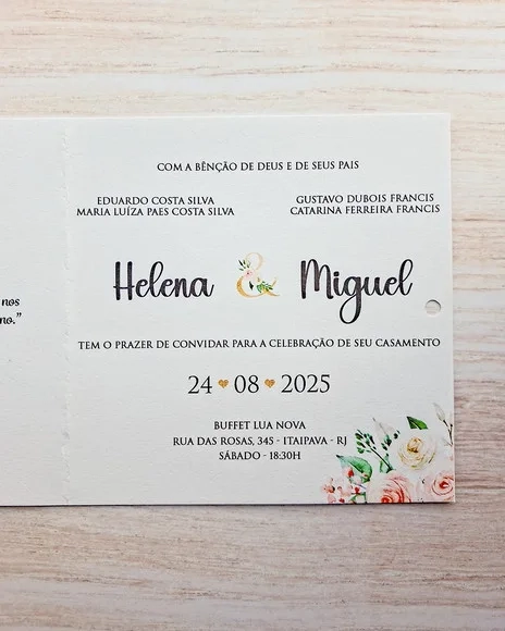 Convite de Casamento Quadrado Floral