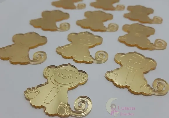 Aplique Macaco Acrílico Espelhado Dourado -pct C/6 Unid