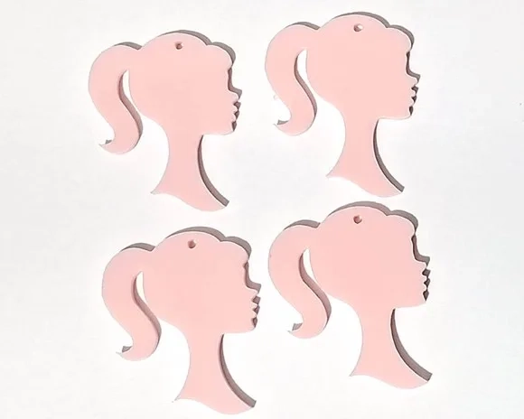 Pingente Barbie Rosa 3cm Frente e Verso Acrílico - 5 Unidade