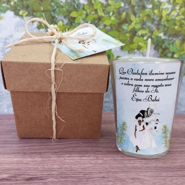 30 Unidades Vela Aromática no Copo Personalizada Orixá Oxalá, Fazemos Qualquer Tema
