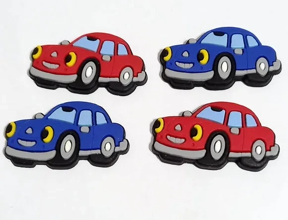 Apliques Carros Azul e Vermelho Emborrachado- 6 Peças