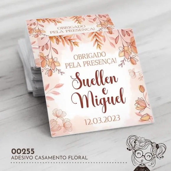 Adesivo Quadrado Casamento Floral - 00255