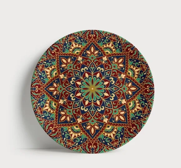 Prato Decorativo Mandala Ornamental Azul e Vermelha