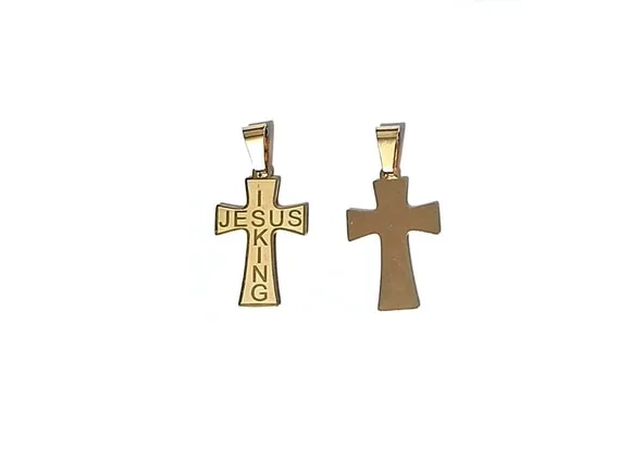 Pingente Cruz Jesus Rei Aço Inoxidável 3cm Pacote C/2 Peças