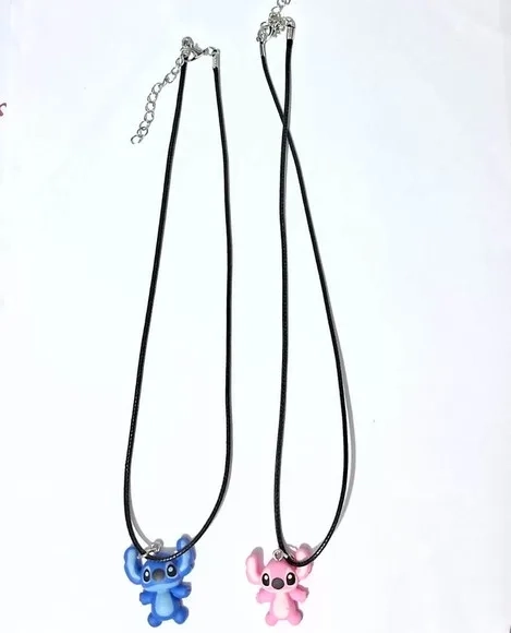 Colar Stitch e Angel Resina Pacotes com 4 Unidades