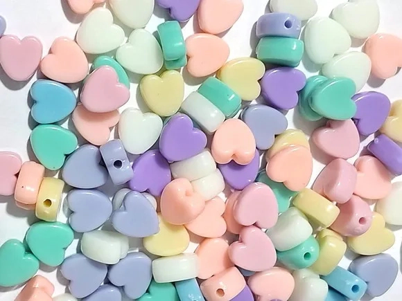 Miçangas Coração 9mm Pacote com 100 Unidades Coloridas