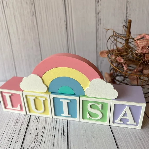 Decoração Bebê Candy Colors - Cubos 6x6cm Ts + Arco Íris.