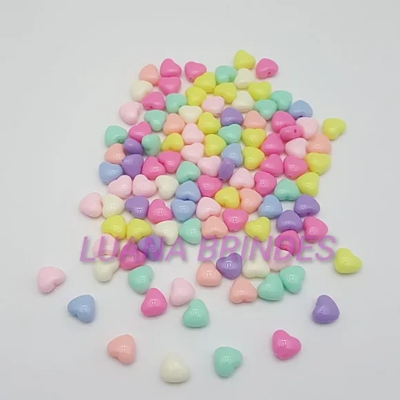 Miçangas Coração Coloridas 9mm Pacote com 100 Unidades