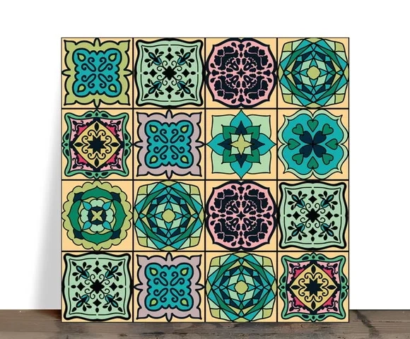 Azulejo Decorativo Mosaico Mandalas Verdes 15x15 Cerâmica