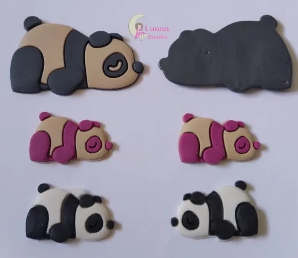 Apliques Pandas Coloridos Deitados de borracha - pct c/8 uni
