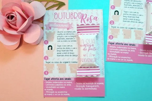 Cartão Autoexame com Bala Outubro Rosa
