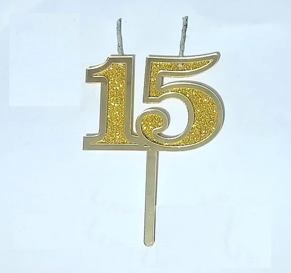 Velas 15 Anos Dourado Acrílico Pavio Magico - 1 Peça