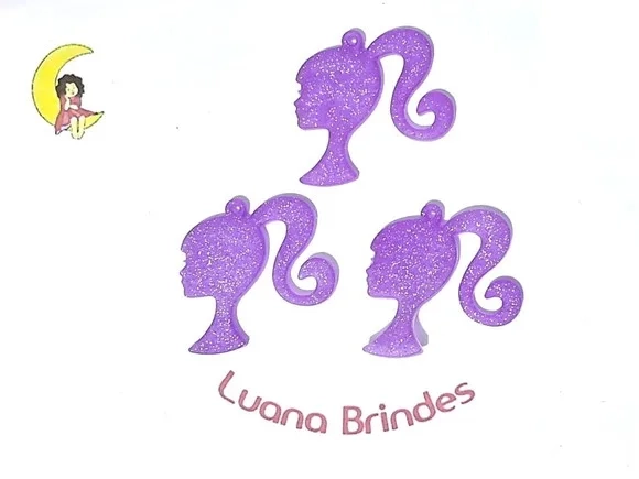 Pingente Boneca com Glitter Emborrachado Pacote C/6 Unidades