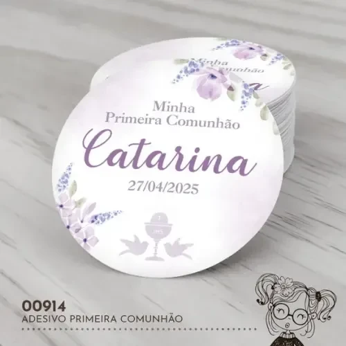 Adesivo Redondo Primeira Comunhão - 00914