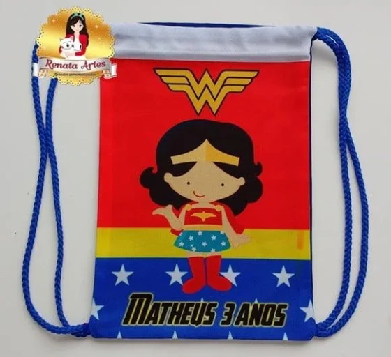 Mochila de Tecido Personalizada Mulher Maravilha Cute