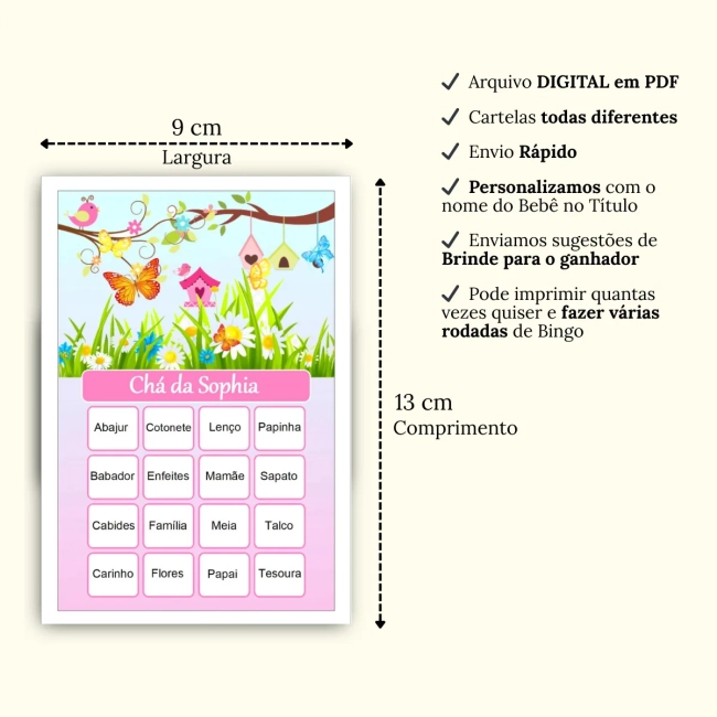Bingo Chá de Bebê Menina Pdf Para Imprimir