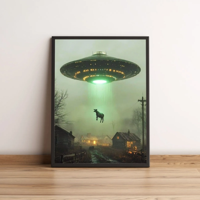 Quadro Abdução de Vaca com Nave Alienígena 2583
