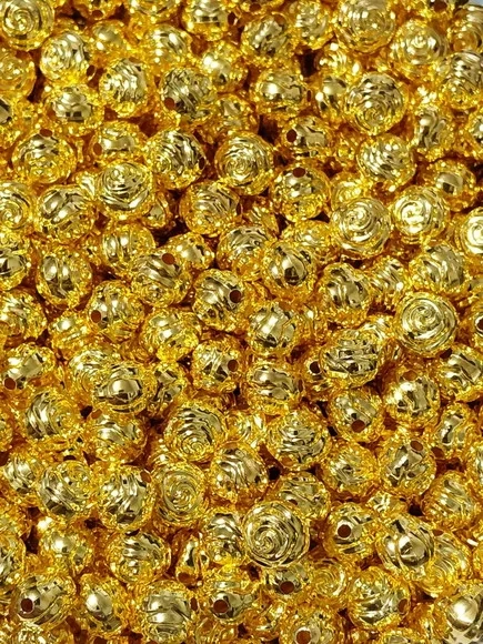 Bola Flor Abs Dourada e Prata 10mm Pacotes com 100 Unidades
