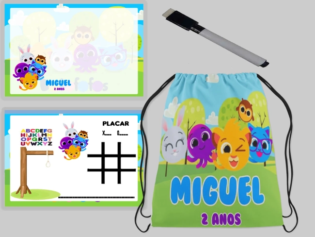 Kit Mochila e Lousa Magica para lembrancinhas Bolofofos