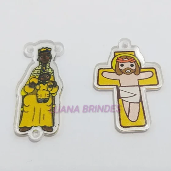 Kit Terço Crucifixo e Senhora Montserrat Acrilico 2 Kits