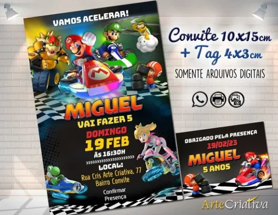 Convite Digital C/tag Super Mario Kart