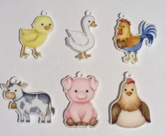 Pingente Fazendinha Acrílico U.v Variados - 6 Unidades