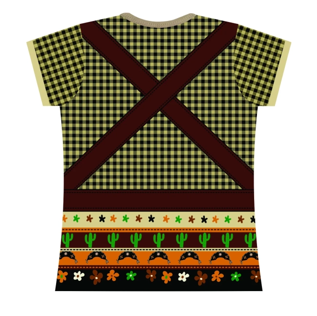 Blusa Fantasia Adulto Espantalho Caipira de Festa Junina com Girassol