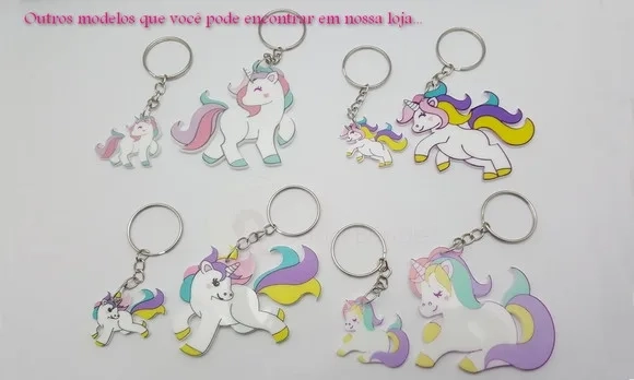 Chaveiro Unicórnio de Acrílico U.v. de 5,3cm Pacote C/4unida