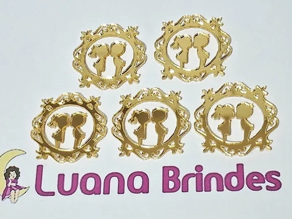 Moldura Noivos Acrílico Espelhado Dourado 3cm Pct C/5 Peças
