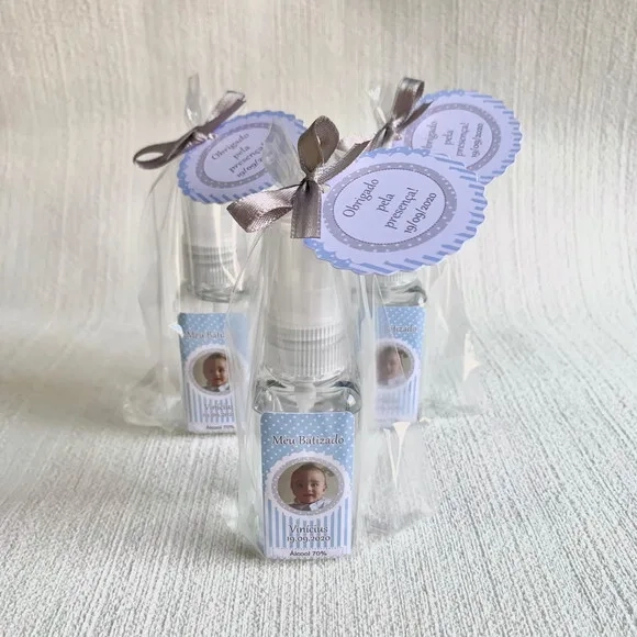 Álcool 70% Spray Lembrancinha Batizado com foto