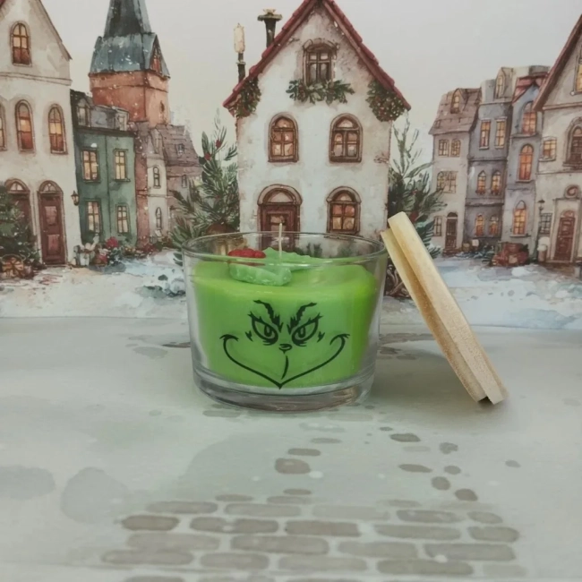 Vela Aromática no Copo Personalizada Natal Grinch, Merry Grinchmas