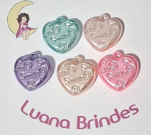Pingente Coração Coloridos 2,8cm Pacotes com 10 Unidades