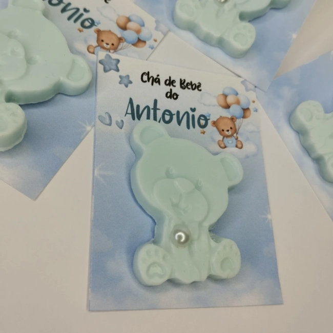 45 uni Lembrancinhas Mini Sabonete Ursinho Azul Perfumado no Cartão Aniversário, Casamento, Chá de Bebê, Batizado e etc.