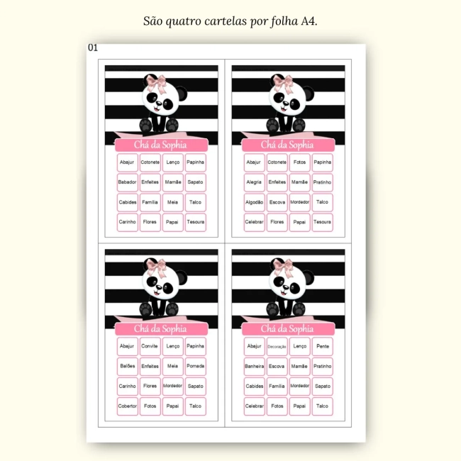 Bingo Chá de Bebê Menina Pdf Para Imprimir